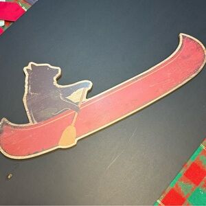 Wooden Red Canoe Bear Paddle Sign wall decor